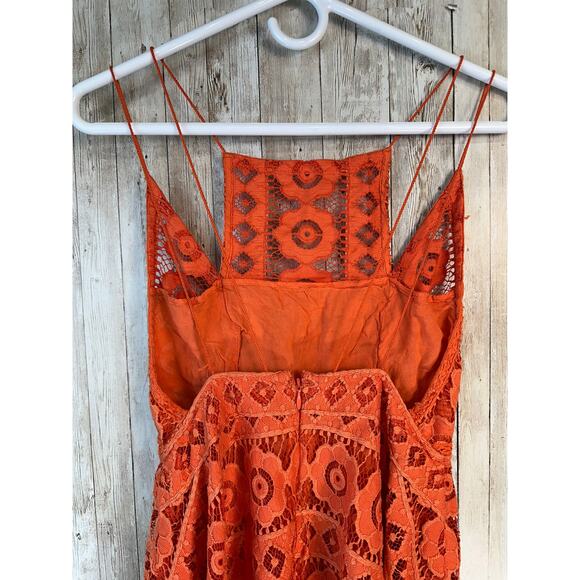 Free People Just Like Honey Mini Dress Size 2 Orange Lace Fully Lined‎ Halter - Picture 6 of 8